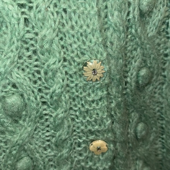 Free people sweater cardigan green sea foam floral buttons grannie core mohair - Picture 4 of 4